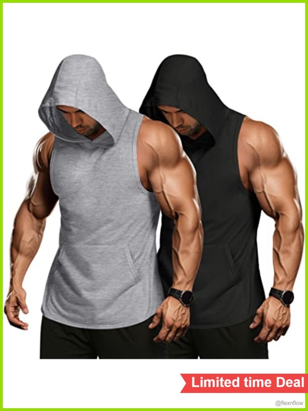 Men's 2 Pack Sleeveless Hooded Tank Tops Muscle Gym Shirts